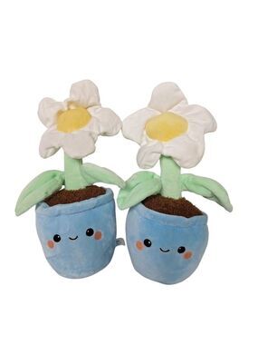 Hug & Luv Blue Daisy Flower Pot Plush Pair 13 Inch